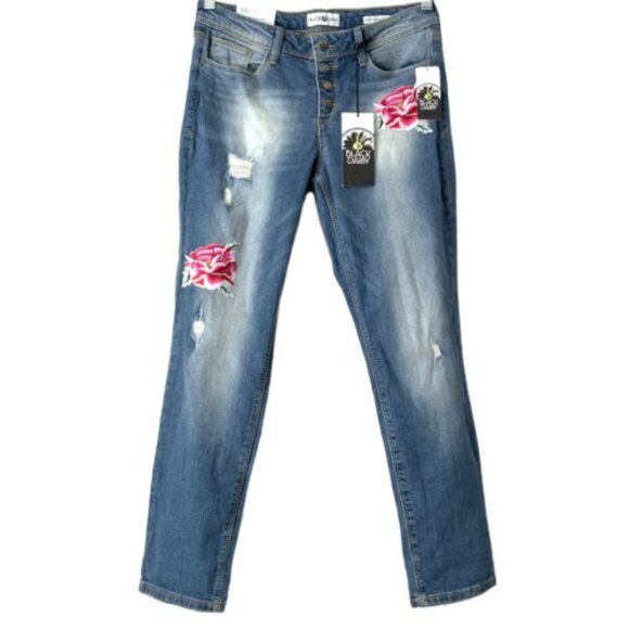 Black Daisy Jeans Size 7 Blue Relaxed Skinny Button Fly Jeans - Picture 1 of 8